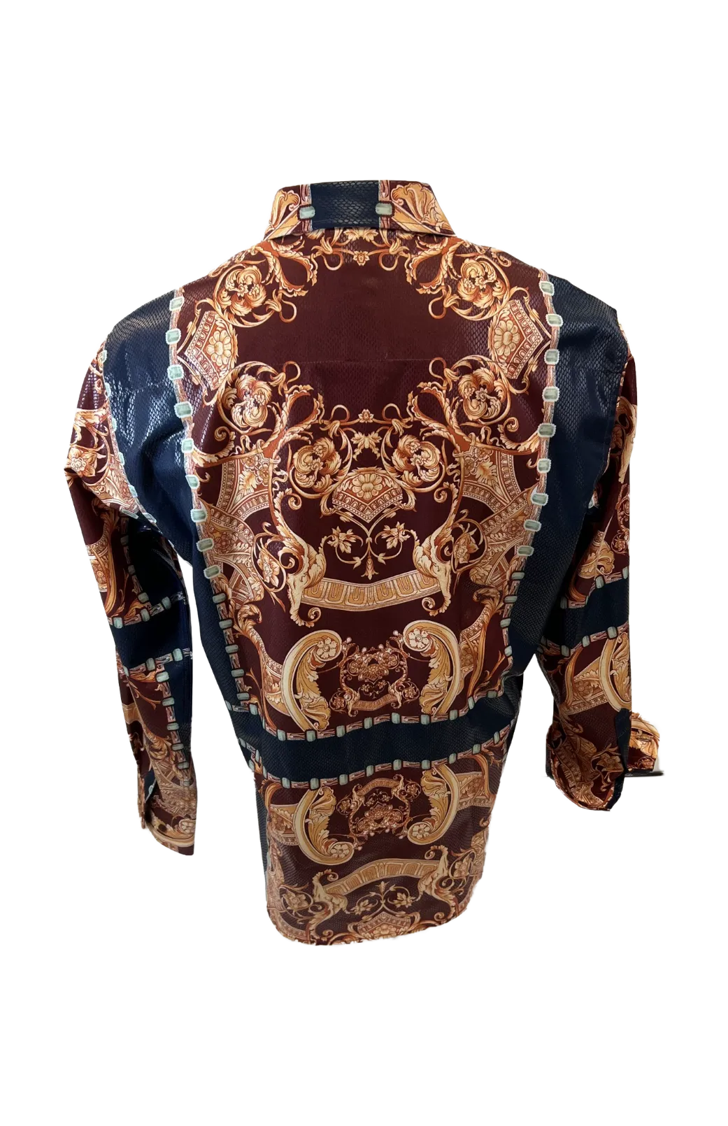Men's Long Sleeve Button Down Dress Shirt Burgundy Red Navy Blue Gold Jewel Geometric