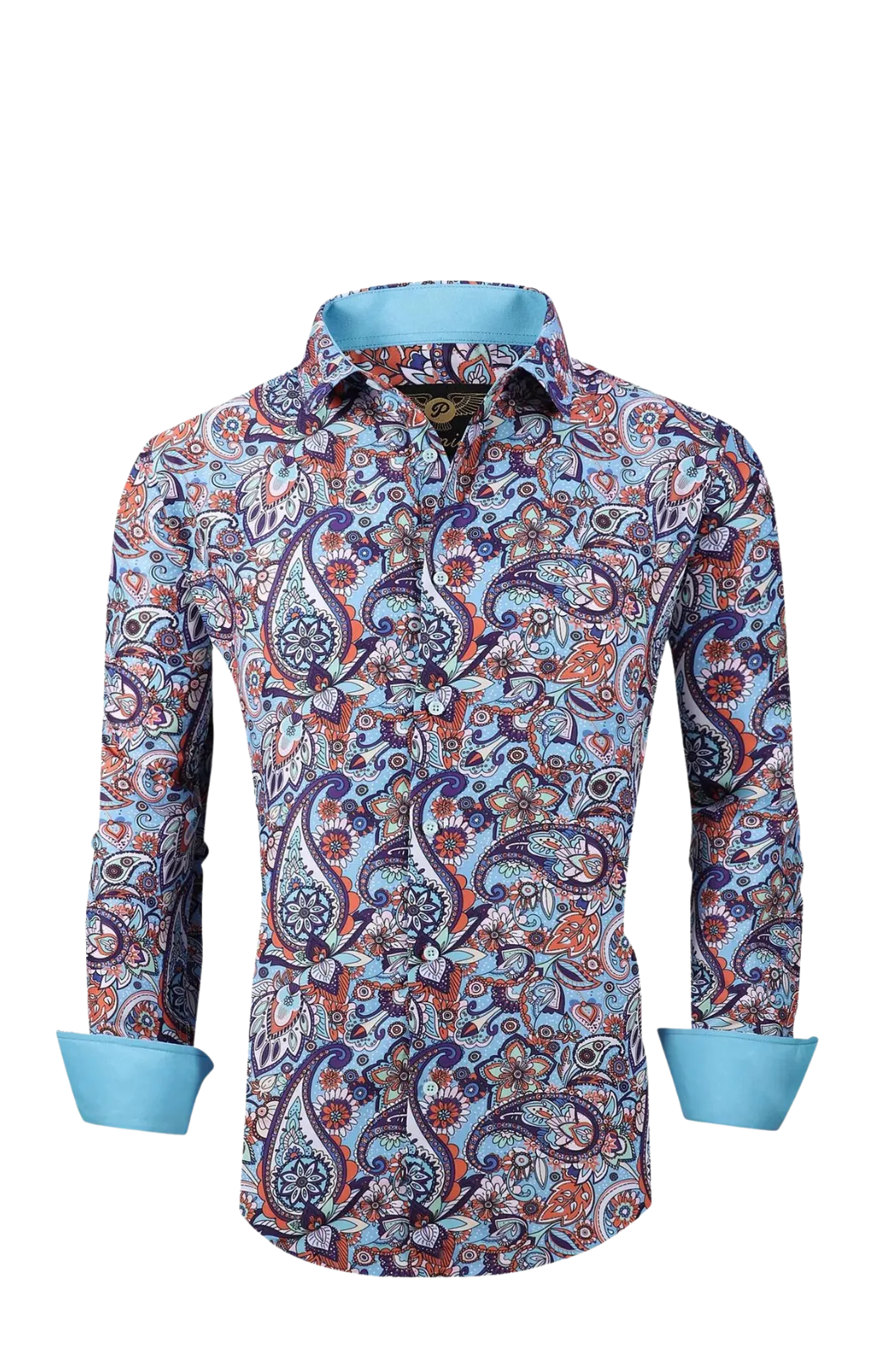 Mens PREMIERE Paisley Long Sleeve Buttin Down Dress Shirt Orange Turquoise