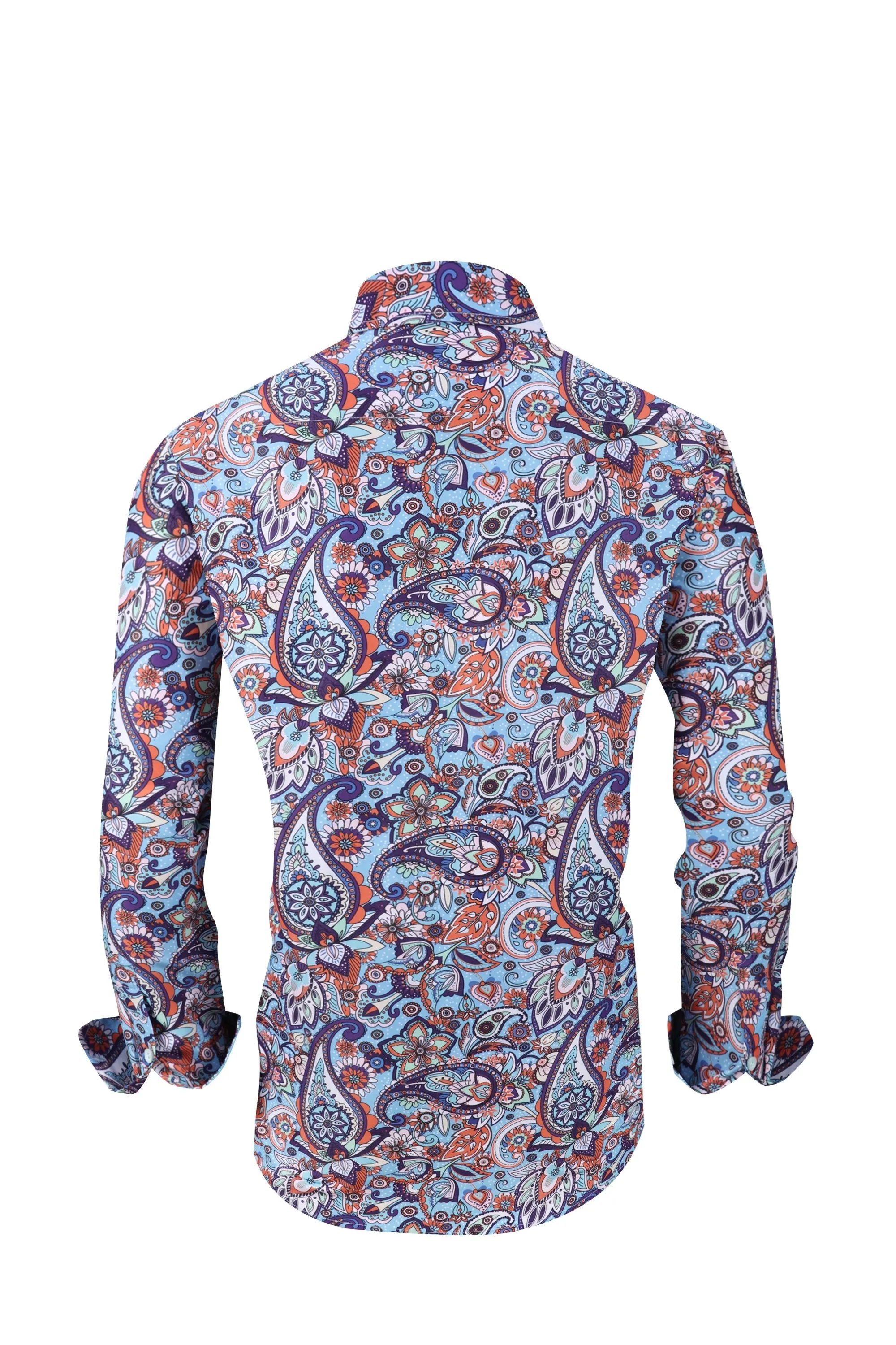 Mens PREMIERE Paisley Long Sleeve Buttin Down Dress Shirt Orange Turquoise