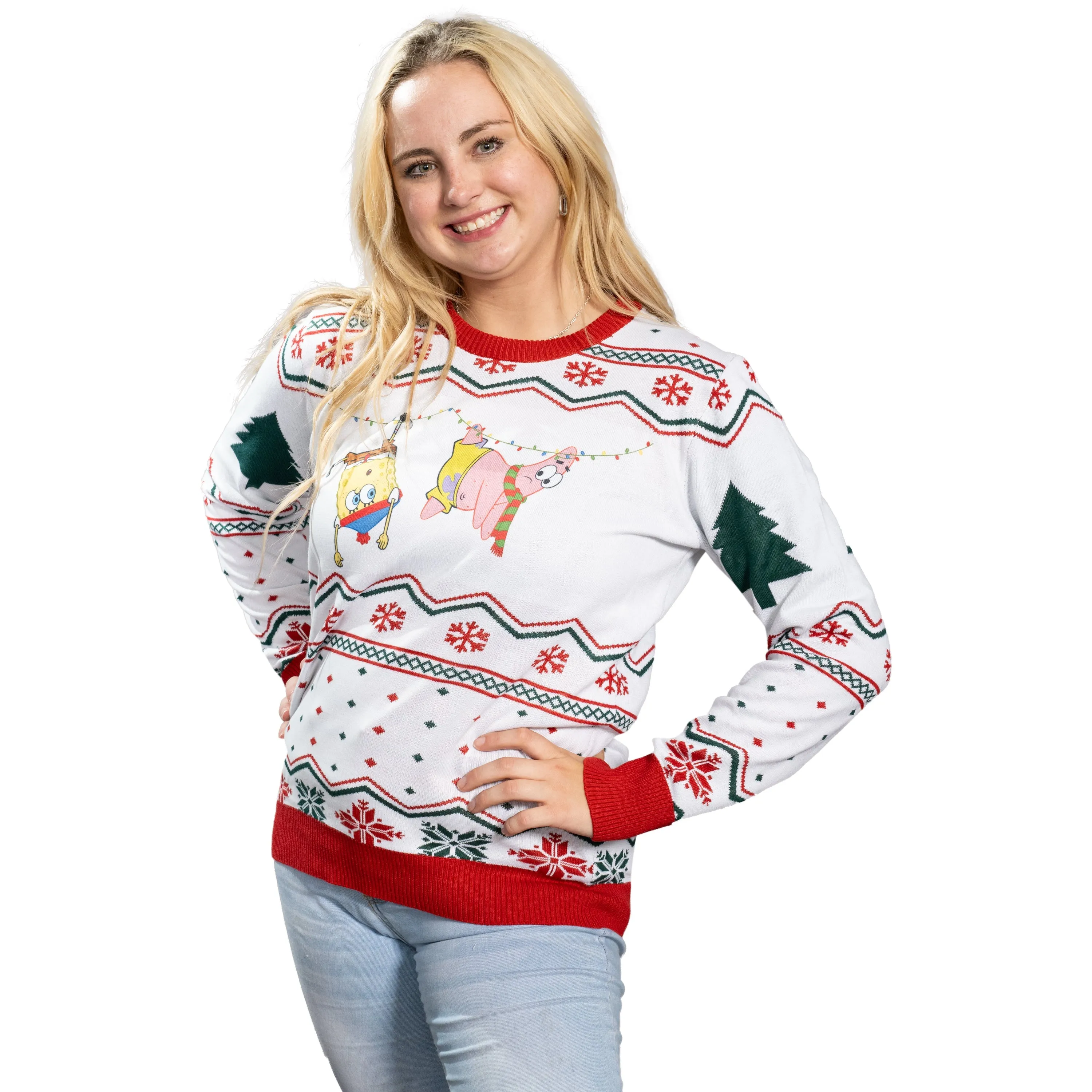 Men's Ugly Christmas Sweater JulesRoche Light-Up Spongebob Holiday