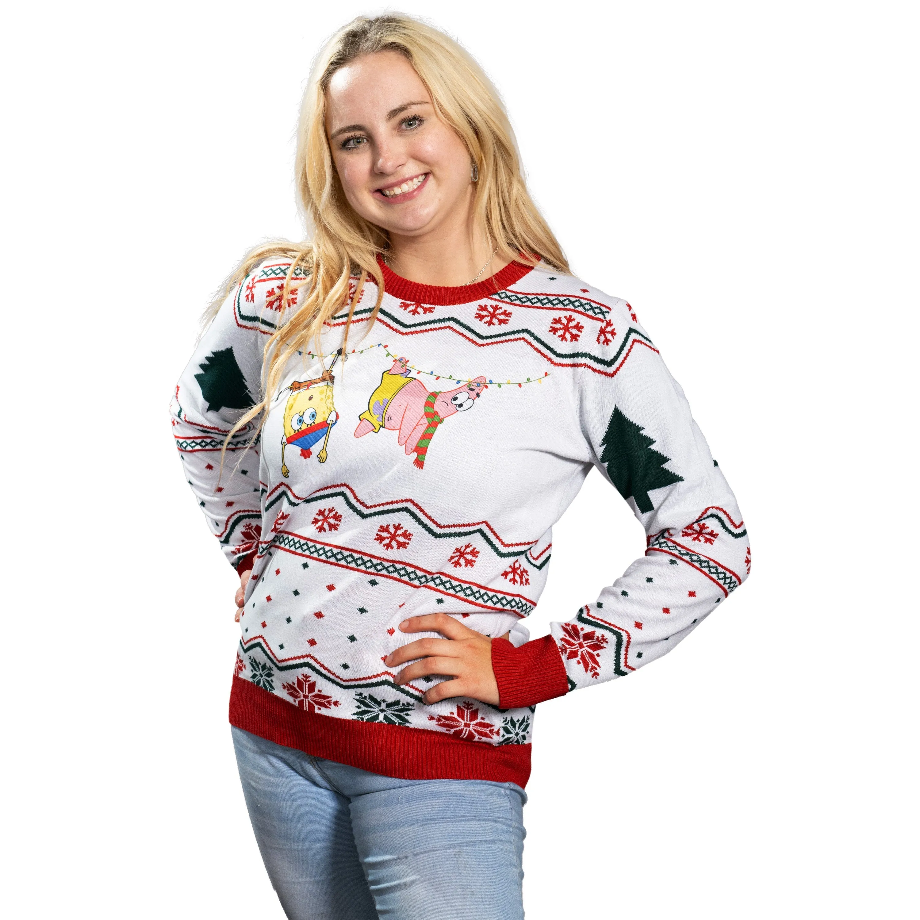 Men's Ugly Christmas Sweater JulesRoche Light-Up Spongebob Holiday