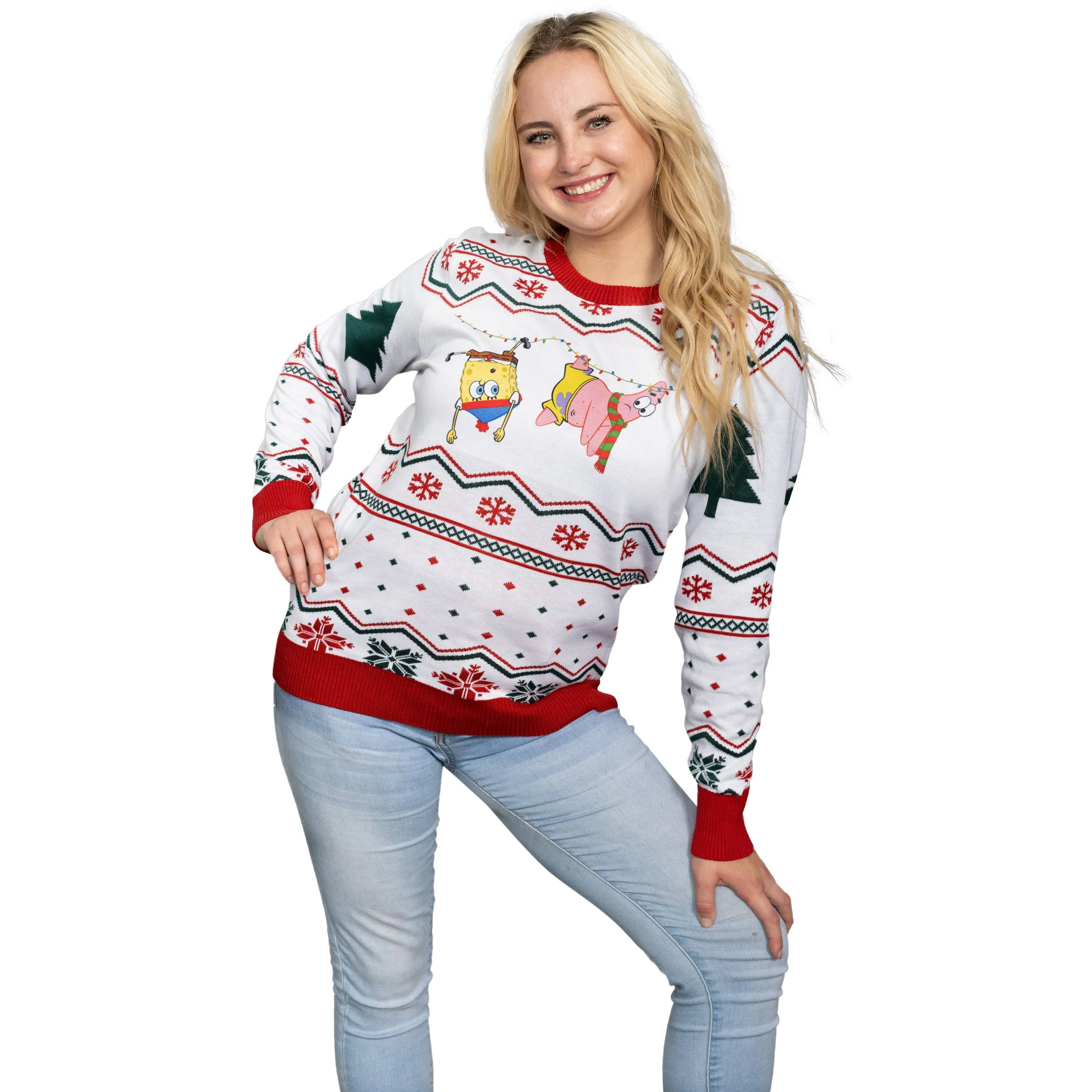 Men's Ugly Christmas Sweater JulesRoche Light-Up Spongebob Holiday
