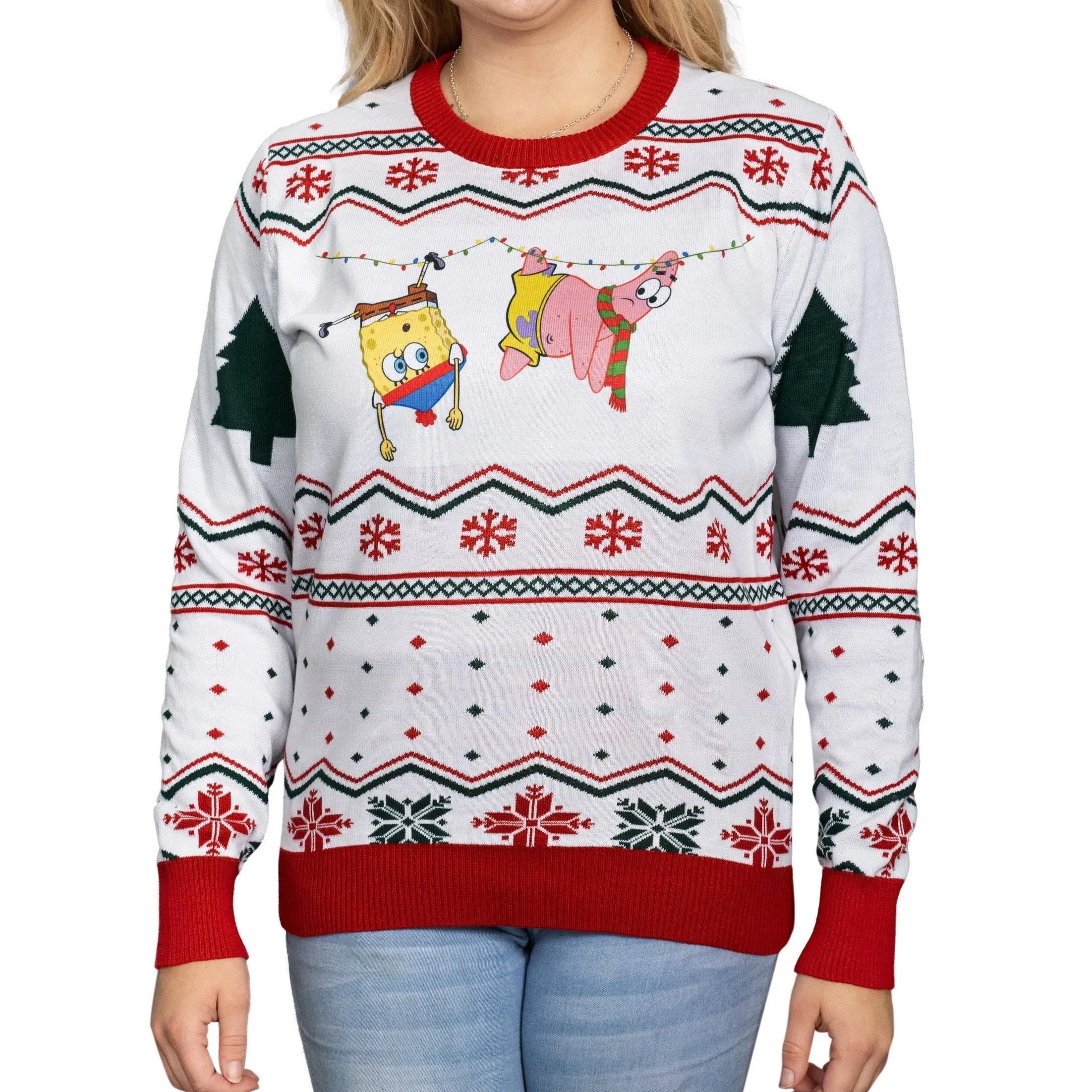 Men's Ugly Christmas Sweater JulesRoche Light-Up Spongebob Holiday