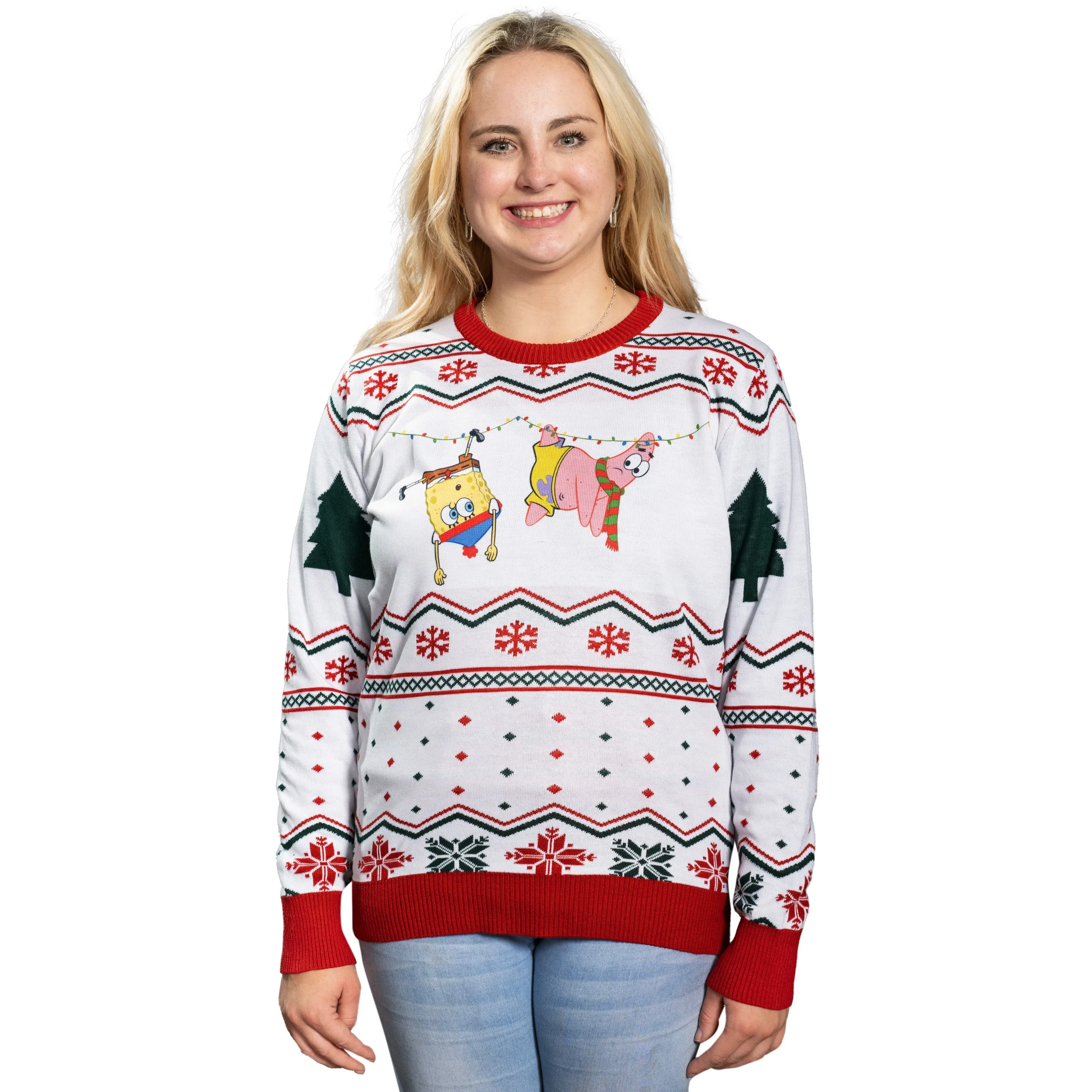 Men's Ugly Christmas Sweater JulesRoche Light-Up Spongebob Holiday