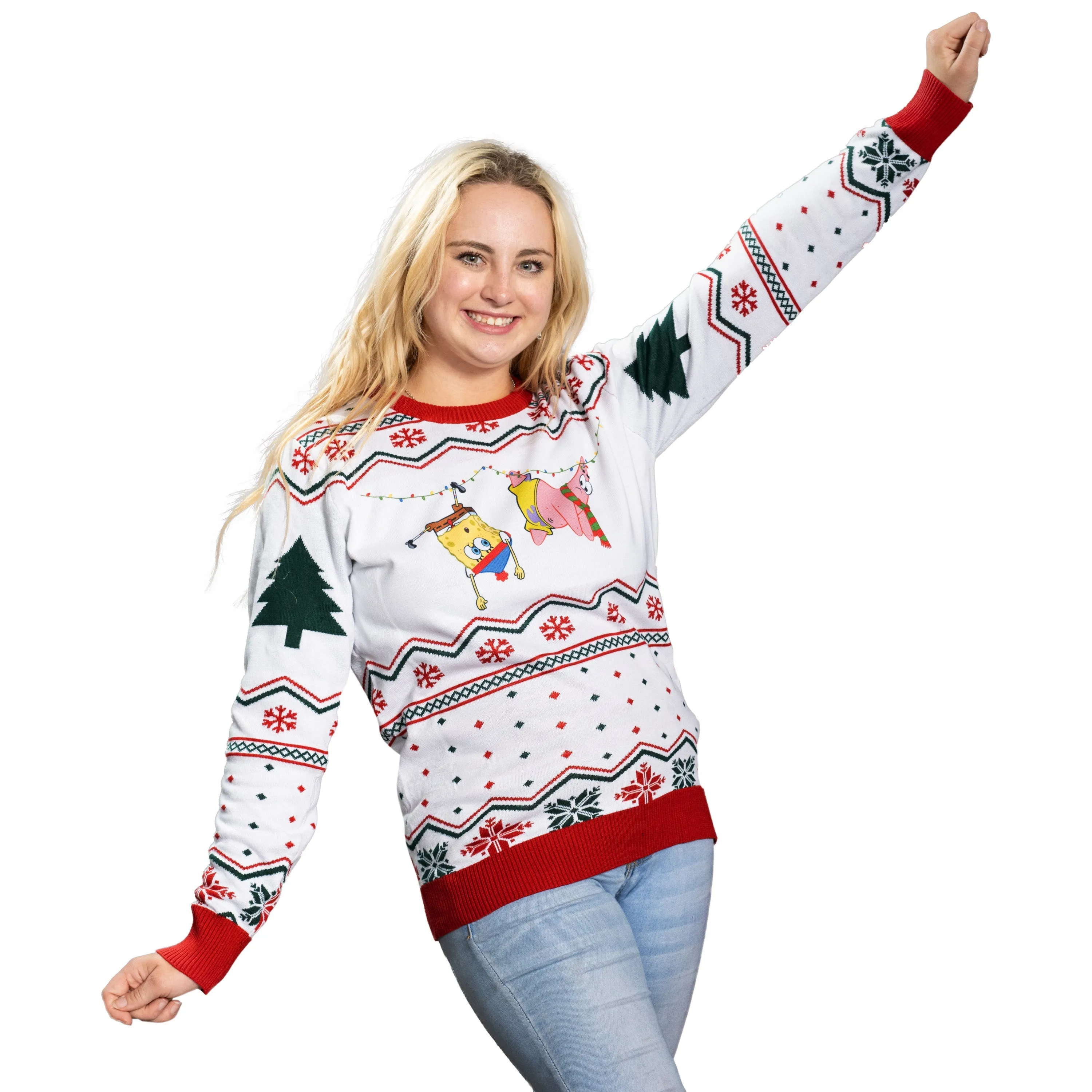 Men's Ugly Christmas Sweater JulesRoche Light-Up Spongebob Holiday