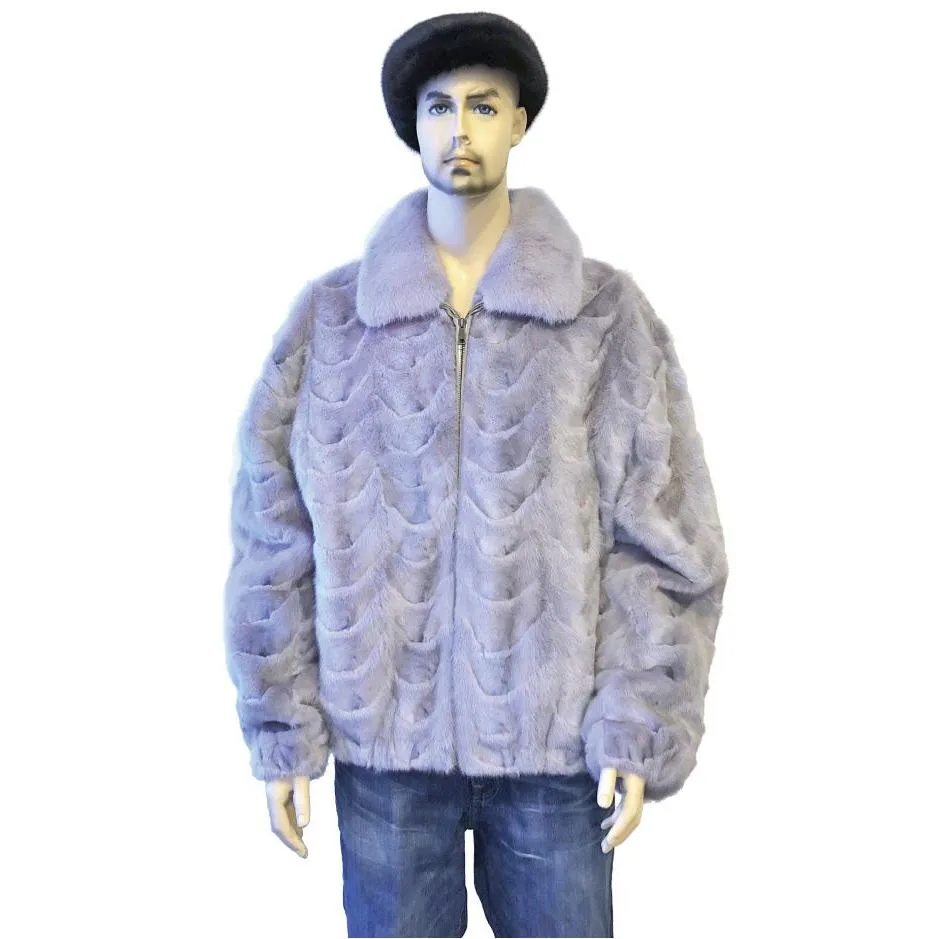 Mink Bomber Jacket w/Full Skin Mink Collar - Sapphire