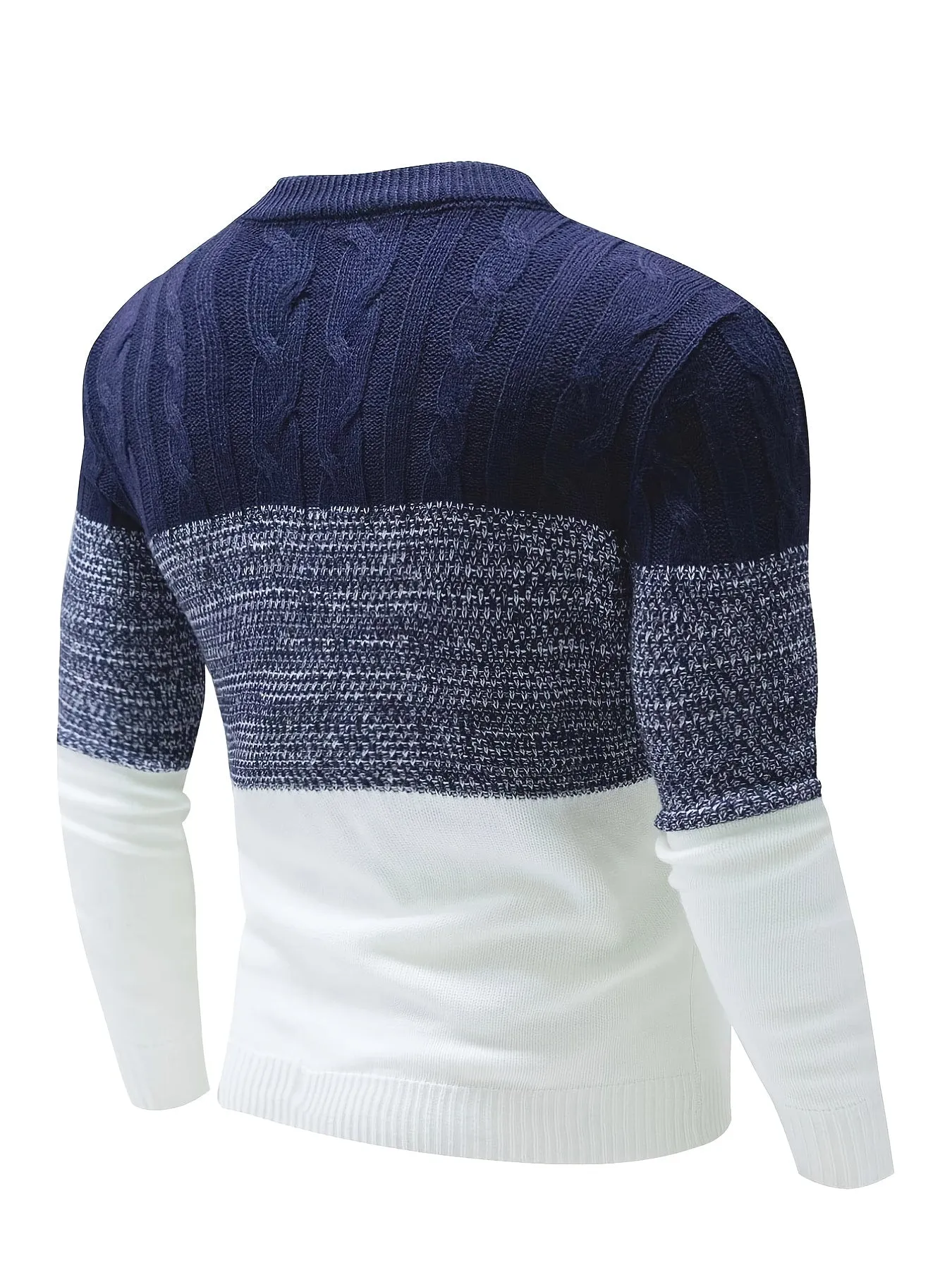 New Men's Round Neck Soft Casual Colorblock Twist Pullover Knitted Sweater
