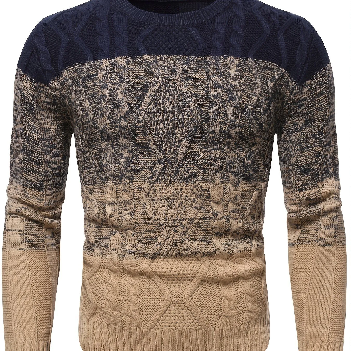 New Men's Round Neck Soft Casual Colorblock Twist Pullover Knitted Sweater