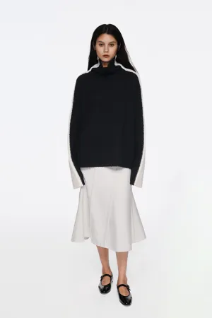 Oversized Black And White Turtleneck Wool Sweater