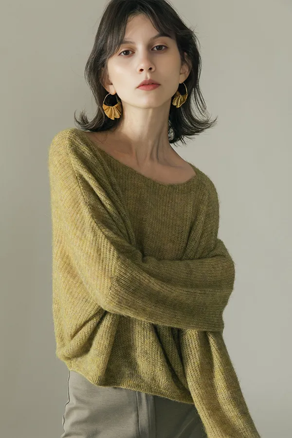 Oversized Boat Neck Cropped Lightweight Alpaca Sweater