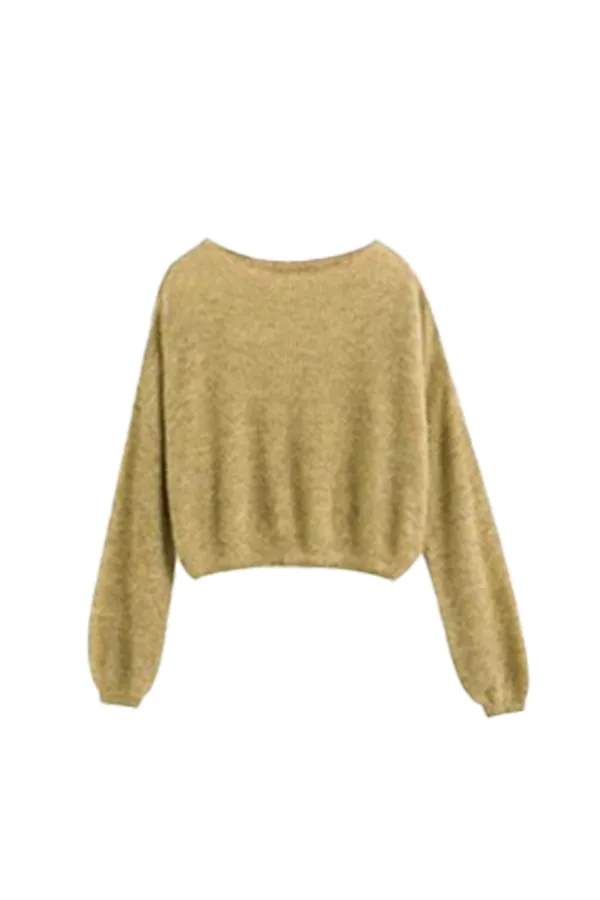 Oversized Boat Neck Cropped Lightweight Alpaca Sweater