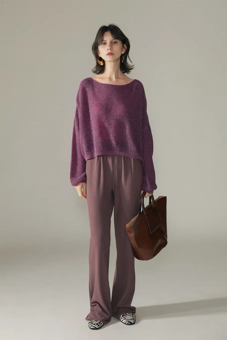 Oversized Boat Neck Cropped Lightweight Alpaca Sweater