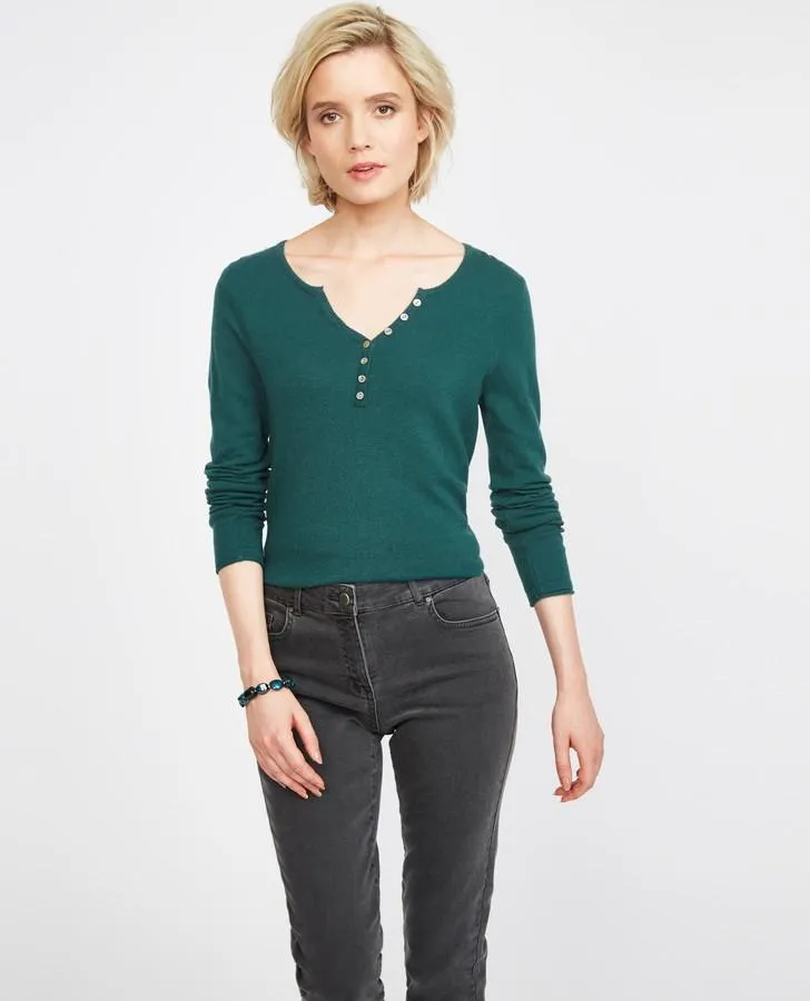 Peacock Blue Henley Sweater