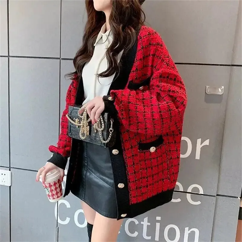 Plaid Pattern Loose Knitted Sweater