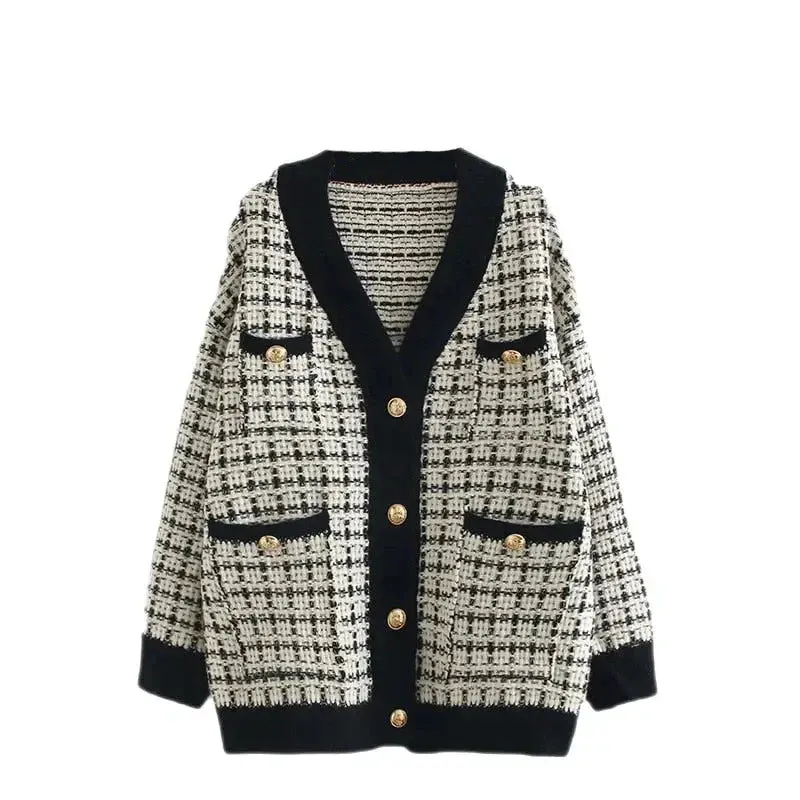 Plaid Pattern Loose Knitted Sweater