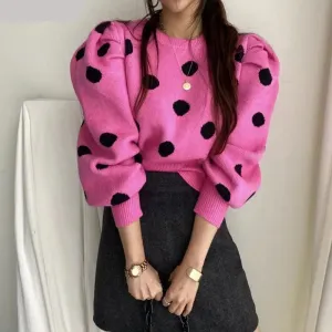 Polka Dot Puff Sleeve Sweater