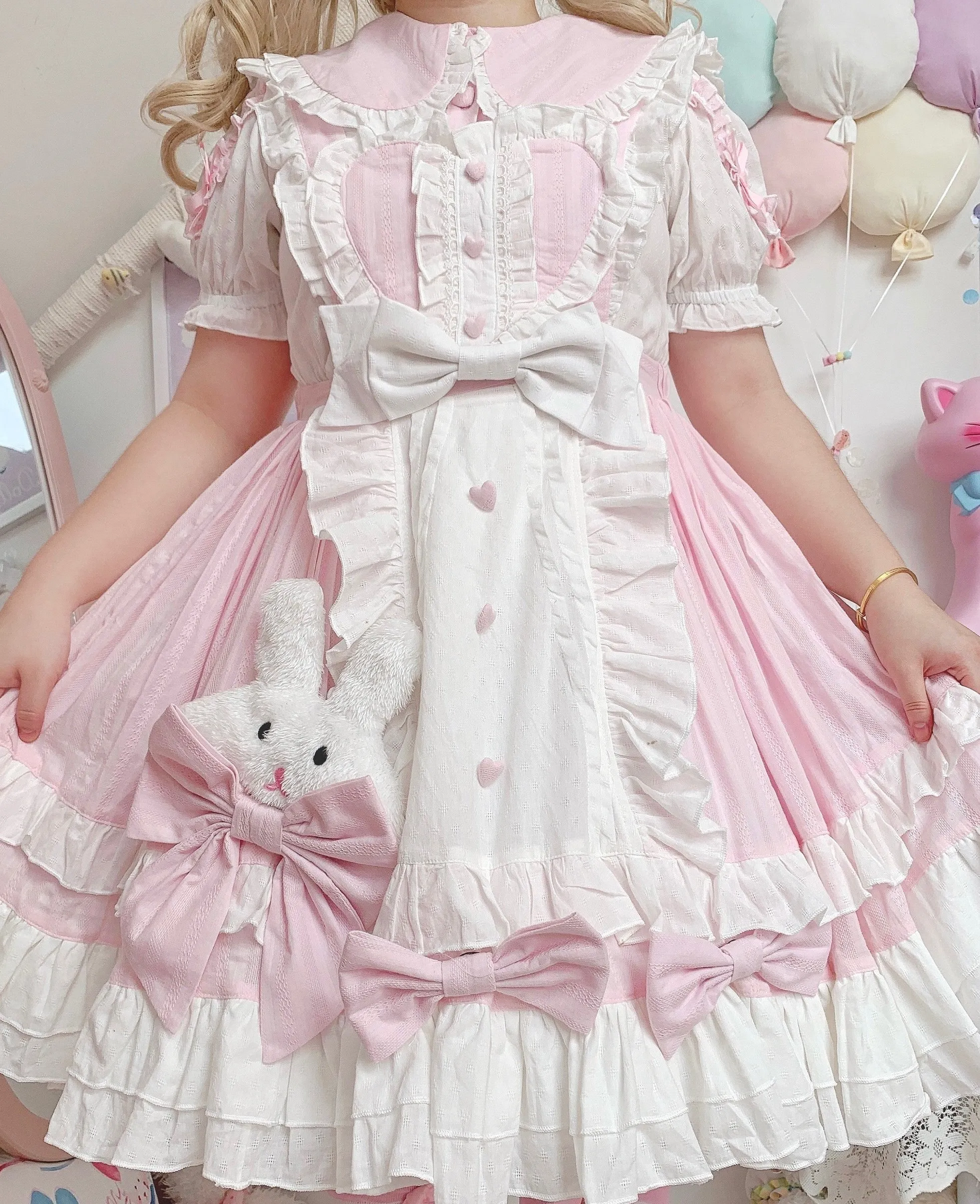 Princess of Heart Sweet Pastel Pink Rabbit Dress & Shirt Two Piece Set