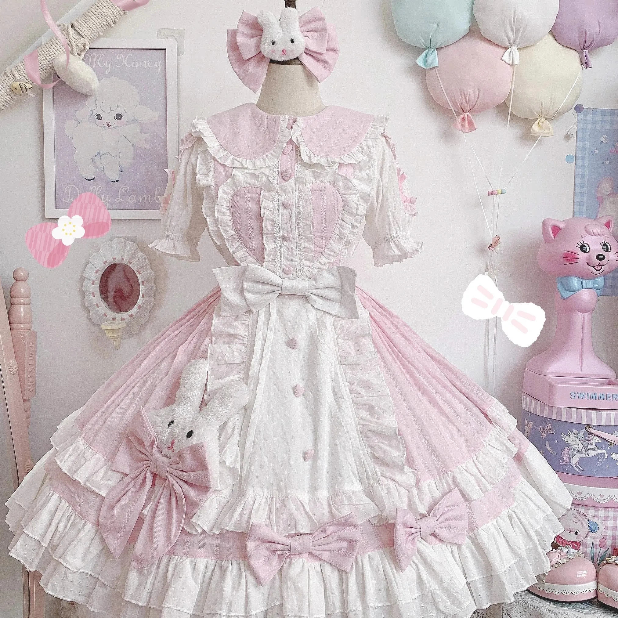 Princess of Heart Sweet Pastel Pink Rabbit Dress & Shirt Two Piece Set