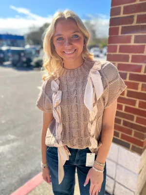 Pure Perfection Taupe Sleeveless Sweater with Bow Detail