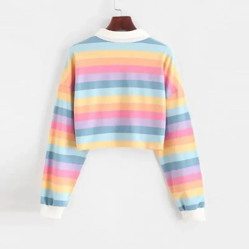 Rainbow Striped Collar Sweater