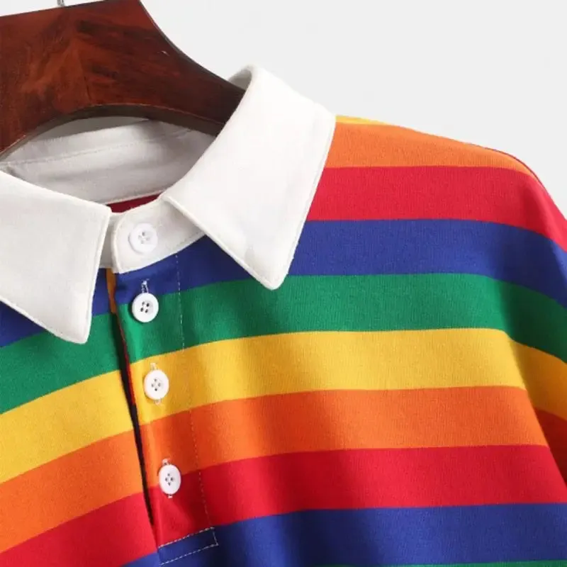 Rainbow Striped Collar Sweater