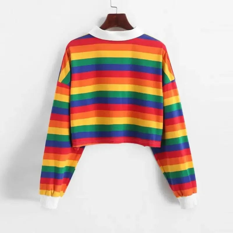 Rainbow Striped Collar Sweater