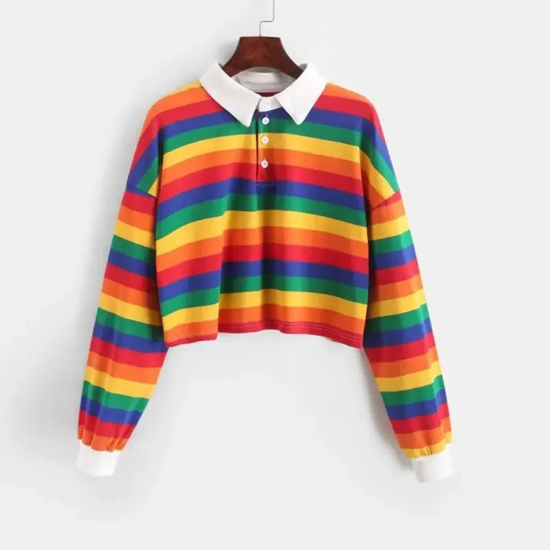 Rainbow Striped Collar Sweater