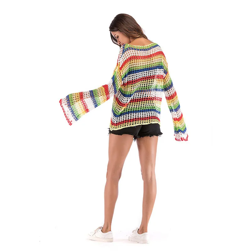 Rainbow Stripes Sweater Contrast Color Sweater