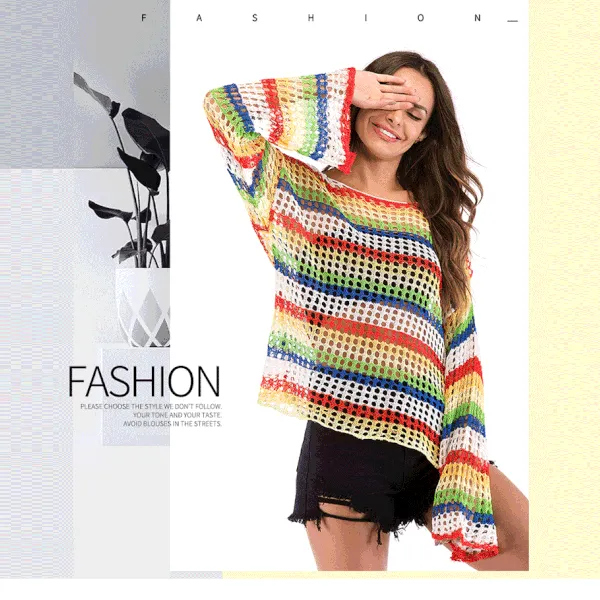 Rainbow Stripes Sweater Contrast Color Sweater
