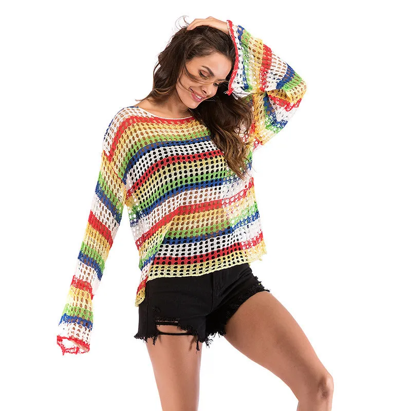 Rainbow Stripes Sweater Contrast Color Sweater