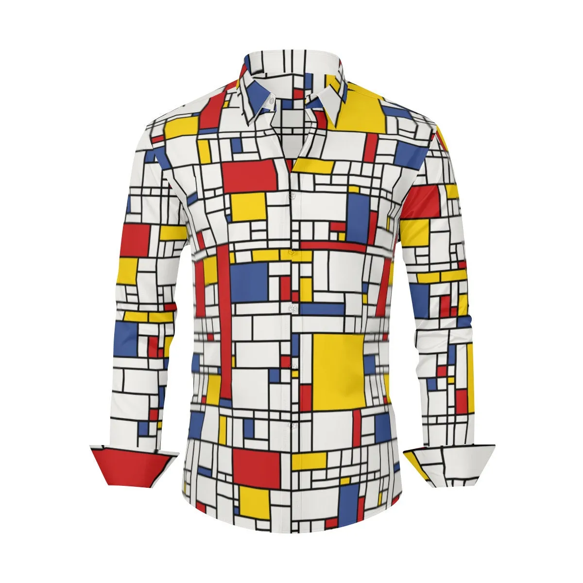Retro Shirt, Mod 60s Shirt, Mondrian Shirt, Men's Vintage Style Shirt, Men's Dress Shirt, Mod 60s Shirt, Geometric Print Shirt Men