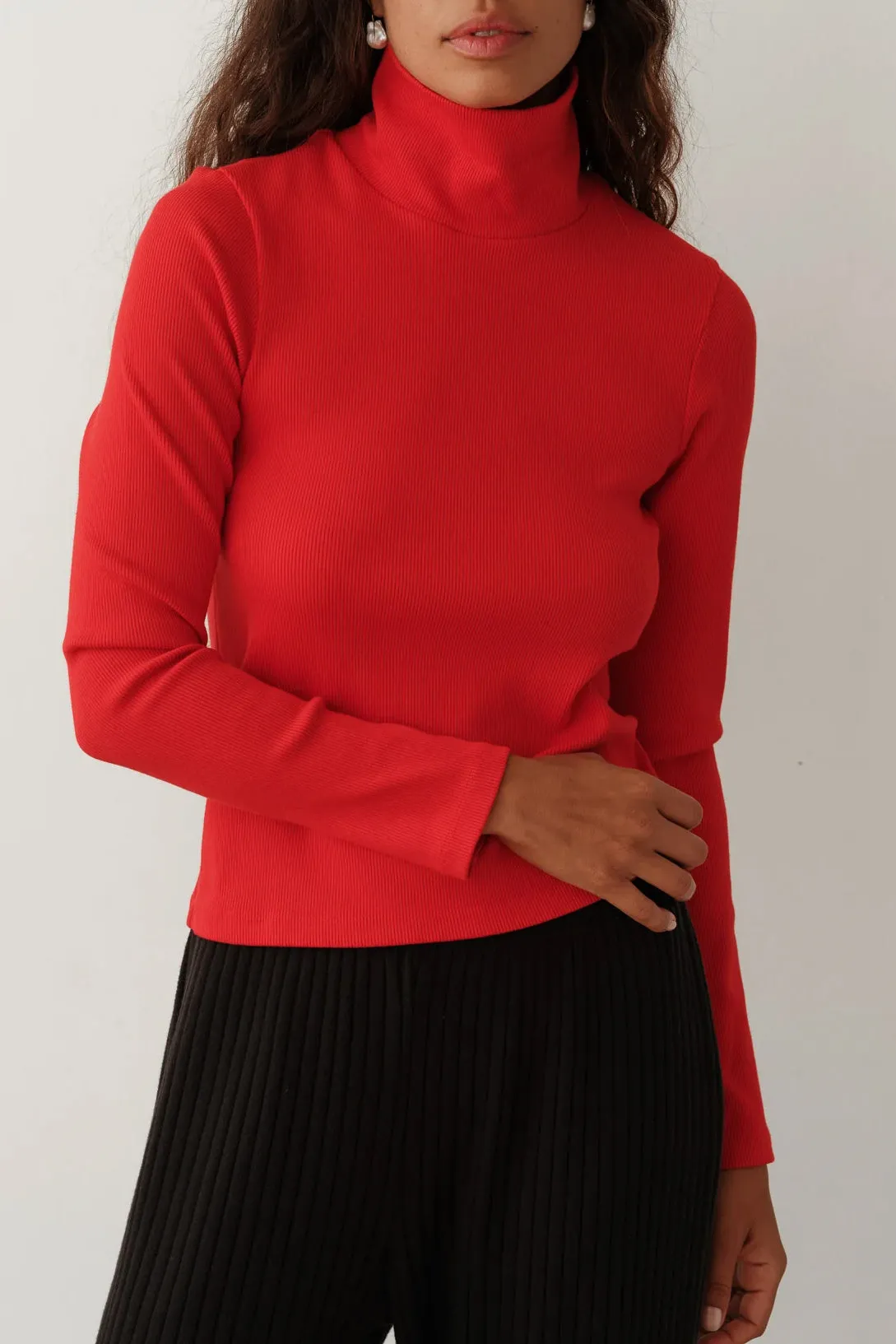 Rib Turtleneck in Tomato