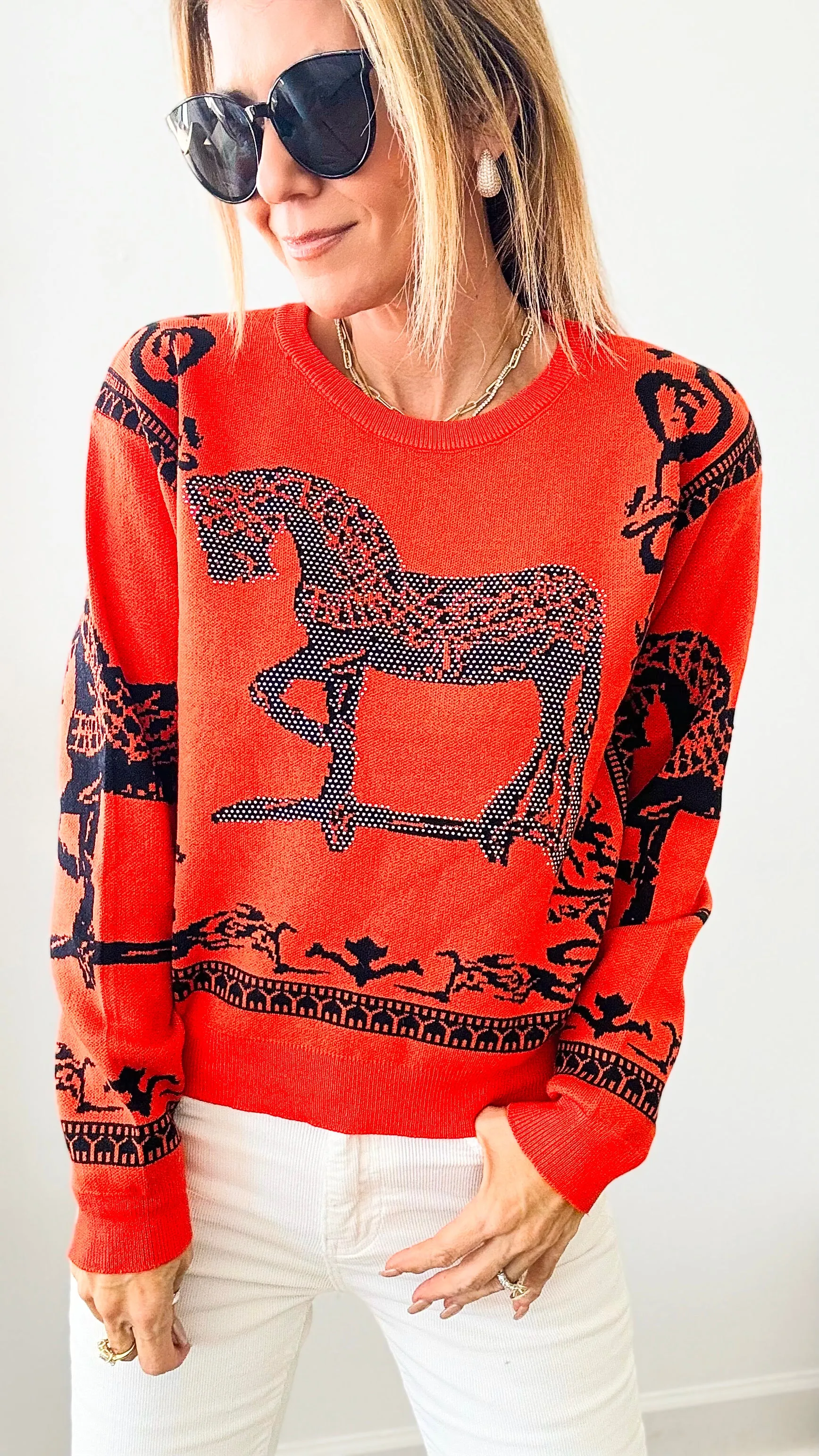 Rich in Orange Equestrian Iridescent Horsebit Sweater