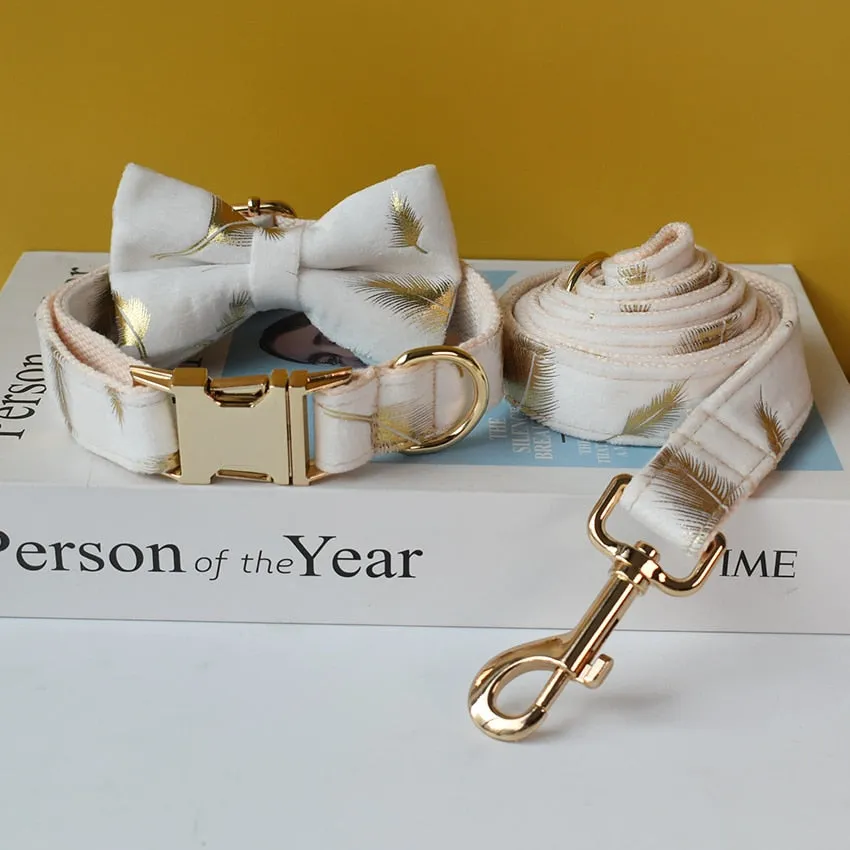Sparkling White:  Personalized Pet Bow Collar And Leash