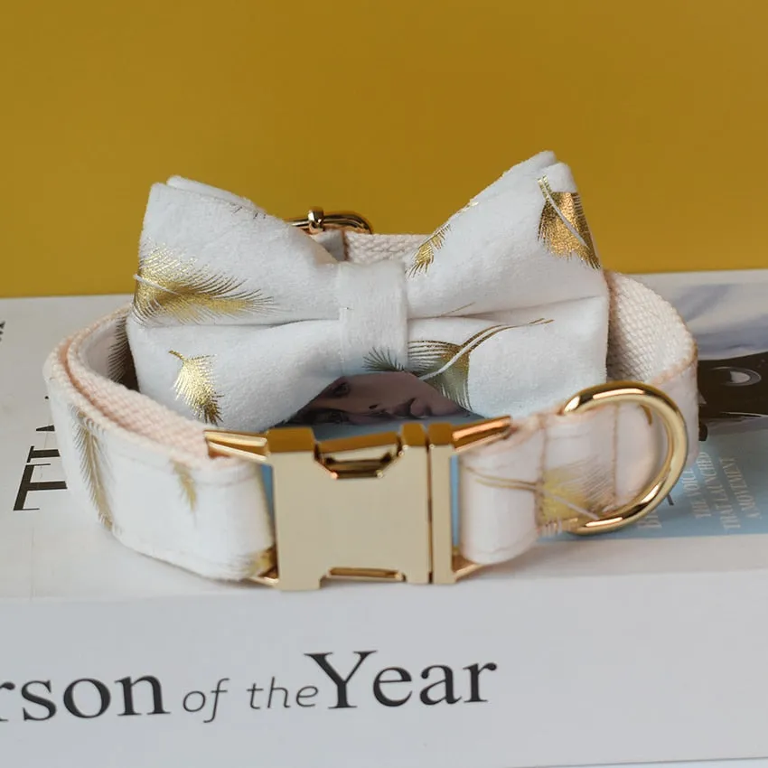 Sparkling White:  Personalized Pet Bow Collar And Leash