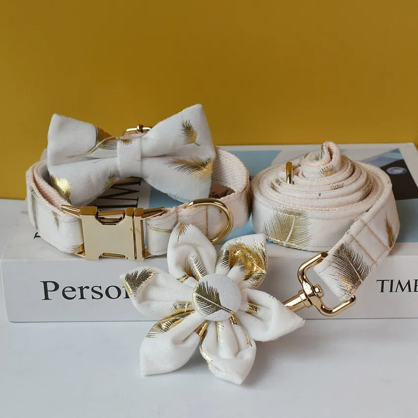 Sparkling White:  Personalized Pet Bow Collar And Leash