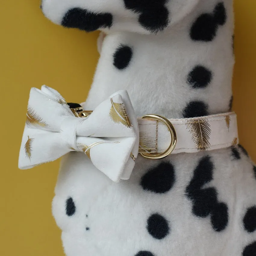 Sparkling White:  Personalized Pet Bow Collar And Leash