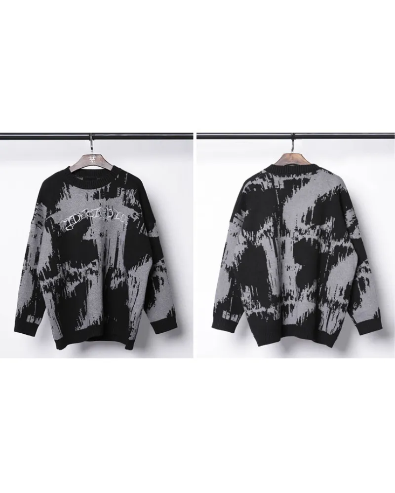 Streetwear Dark Splatter Printed Knit Sweater