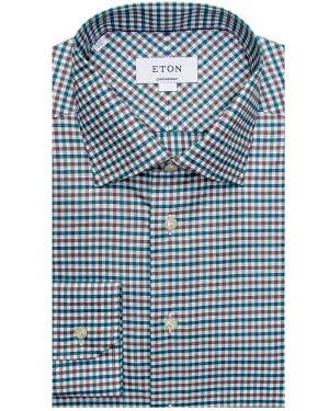 Teal Purple and Brown Check Dress Shirt