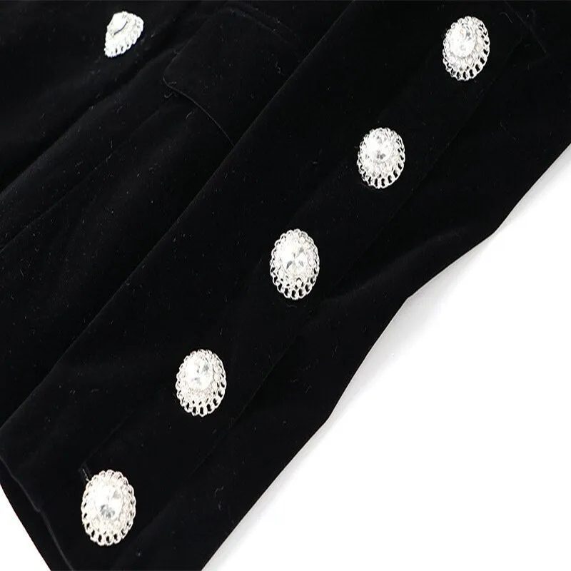Trim Buckle Velvet Blazer