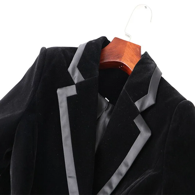 Trim Buckle Velvet Blazer