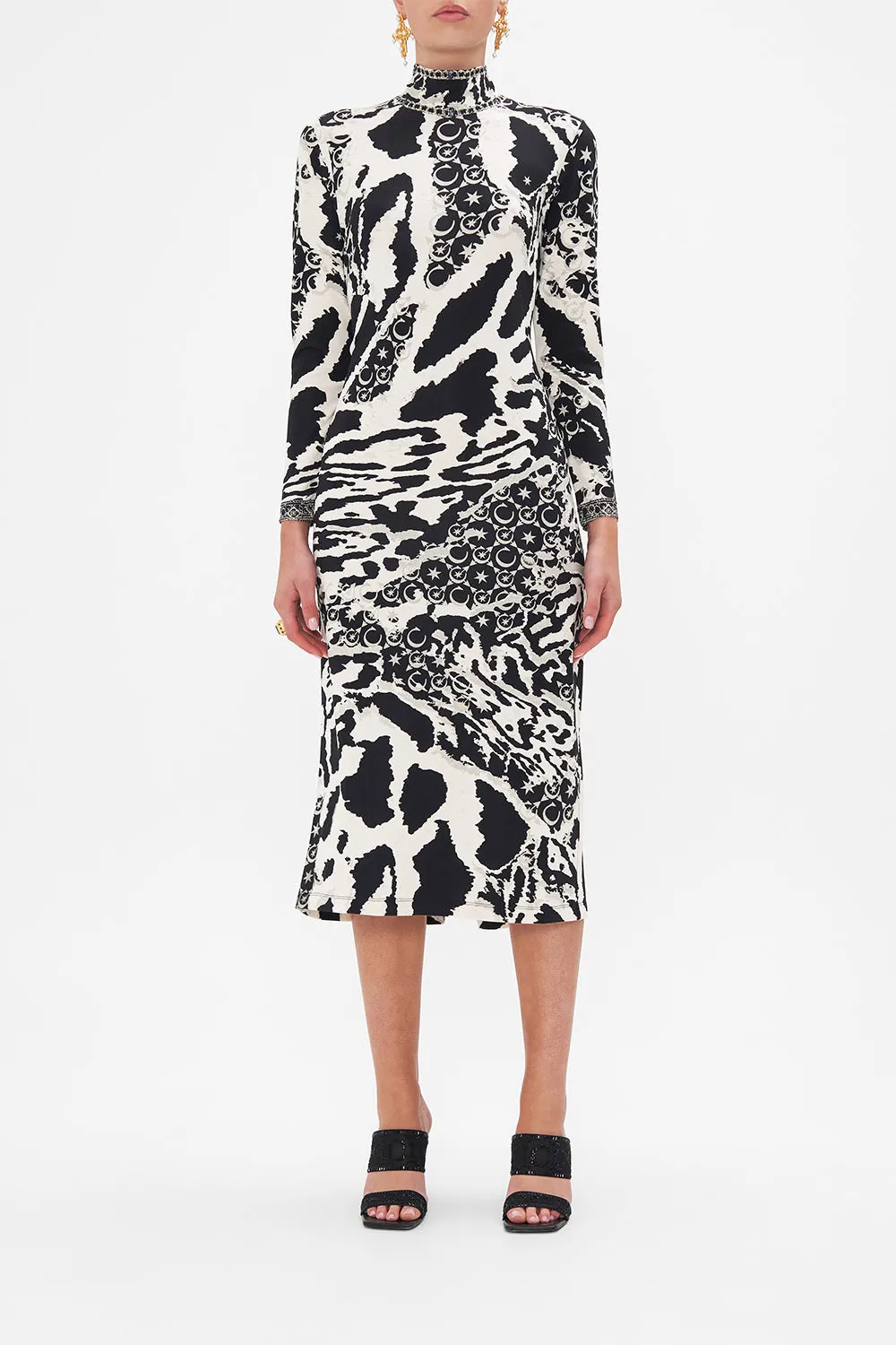 TURTLENECK JERSEY DRESS FELINE FANTASY