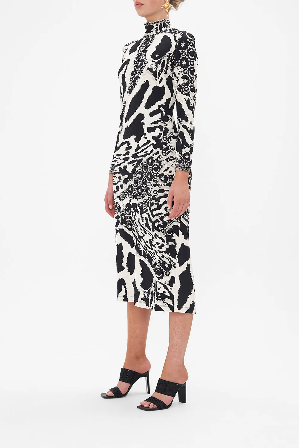 TURTLENECK JERSEY DRESS FELINE FANTASY