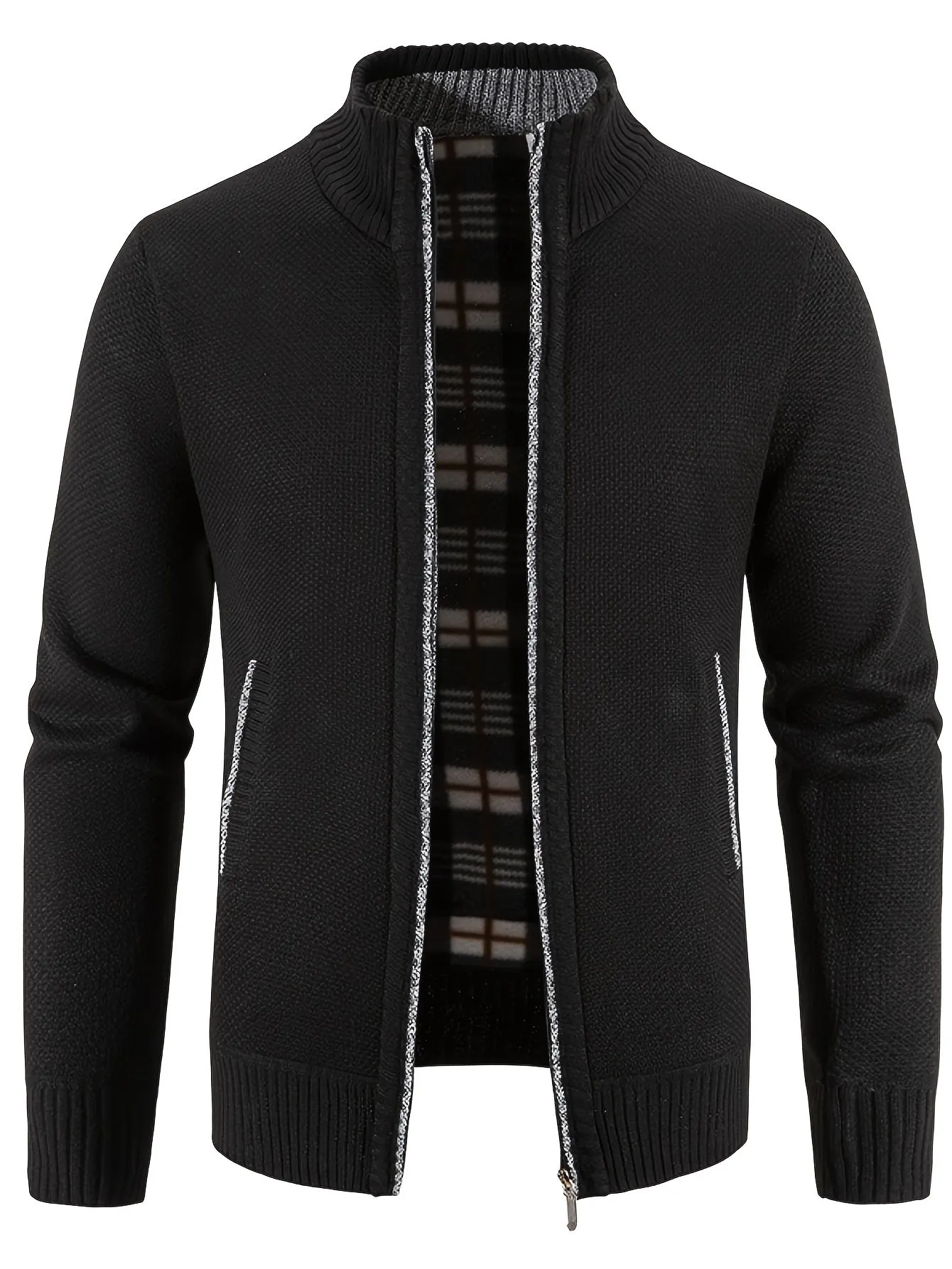 Two Sizes Smaller,  Men's Autumn And Winter Zipper Knitted Cardigan, Fleece Warm Sweater Jacket Best Sellers