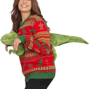 Ugly Christmas Sweater - 3D T-Rex Plush for Holiday Fun