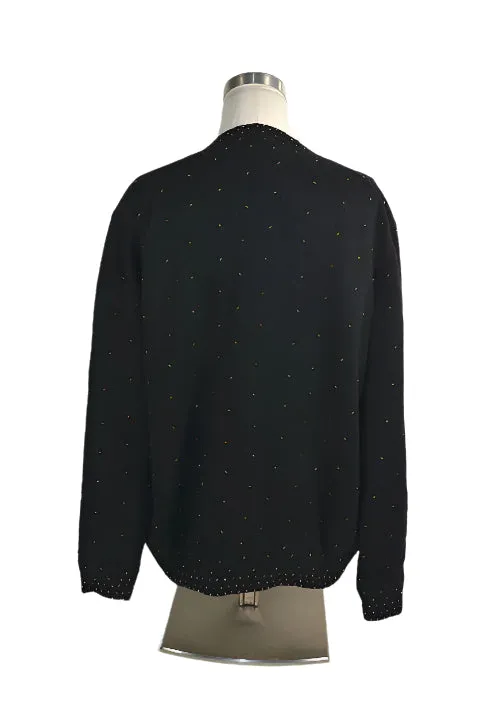 Vintage 50s Black Beaded Cardigan Sweater Size 44