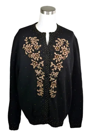 Vintage 50s Black Beaded Cardigan Sweater Size 44