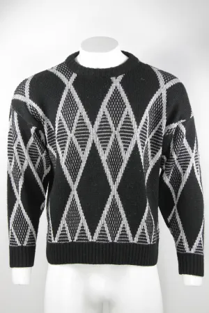 Vintage 80/90s Diamond patterned monochrome jumper - M/L