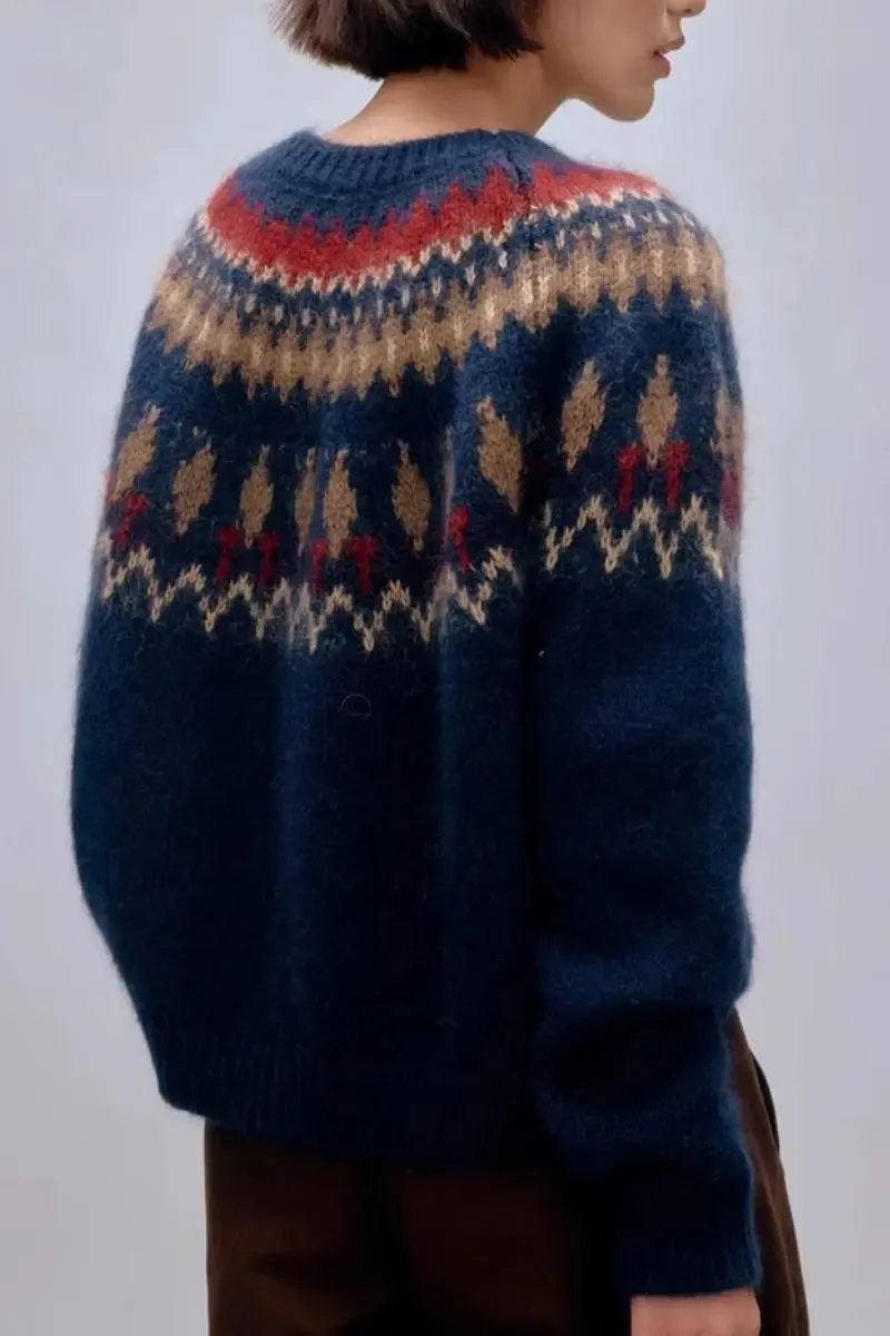 Vintage Cotton Blend Fair Isle Crewneck Sweater