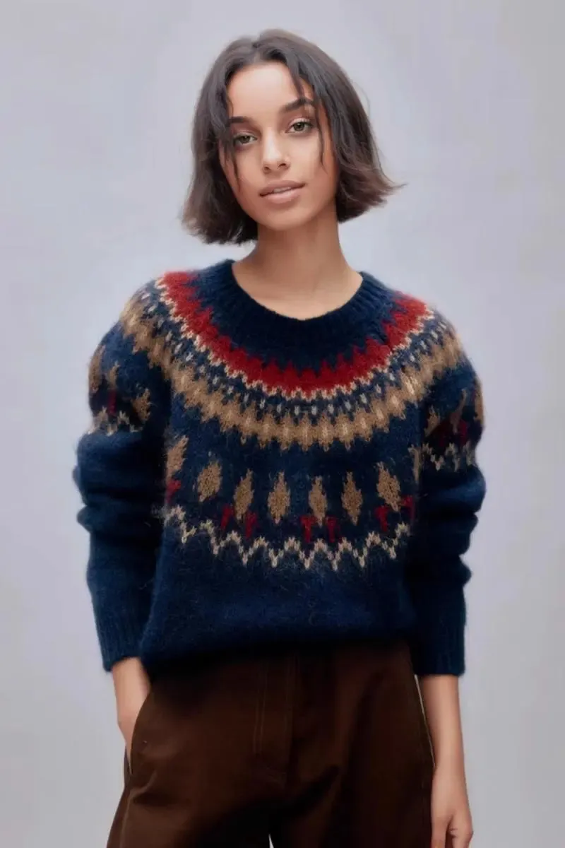 Vintage Cotton Blend Fair Isle Crewneck Sweater